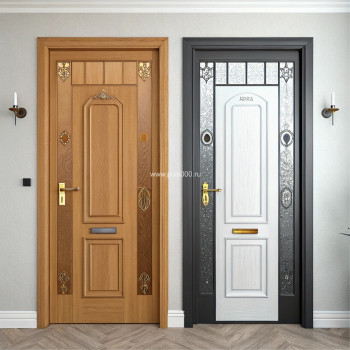 Входная металлическая дверь с отделкой светло-коричневого цвета для коттеджа